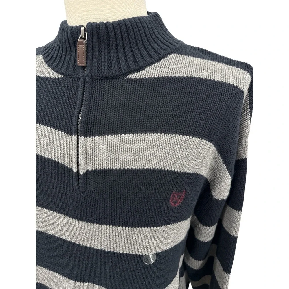 Chaps Mens Sz XXL Quarter Zip Sweater Navy Gray‎ Stripe 100% Cotton Pullover NWT